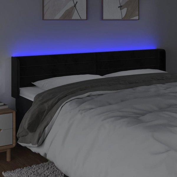 vidaXL Κεφαλάρι κρεβατιού με LED, μαύρο, 203x16x78/88 cm, βελούδο