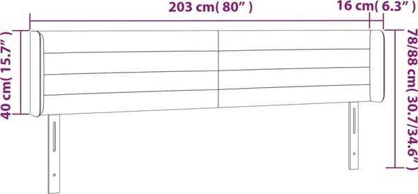 vidaXL Κεφαλάρι κρεβατιού με LED, μαύρο, 203x16x78/88 cm, βελούδο