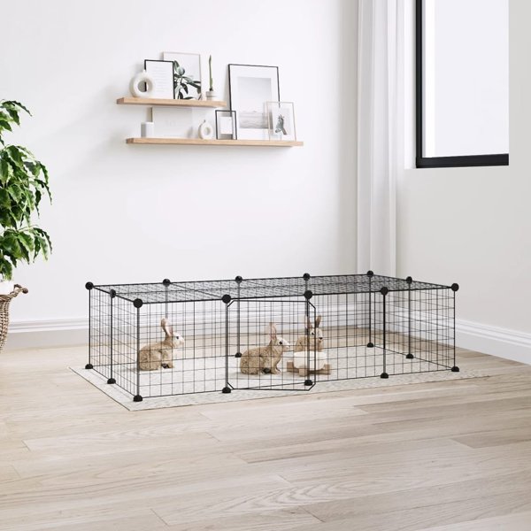 vidaXL Κλουβί για ζώα με πόρτα, 20 πάνελ, μαύρο, 35x35 εκ, ατσάλι