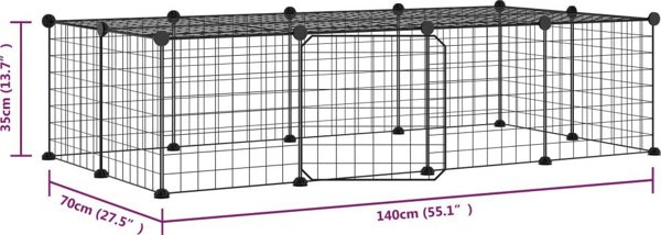 vidaXL Κλουβί για ζώα με πόρτα, 20 πάνελ, μαύρο, 35x35 εκ, ατσάλι