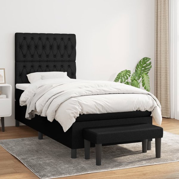 vidaXL Κρεβάτι Continental με Στρώμα, Μαύρο, Υφασμάτινο, 100x200 εκ.