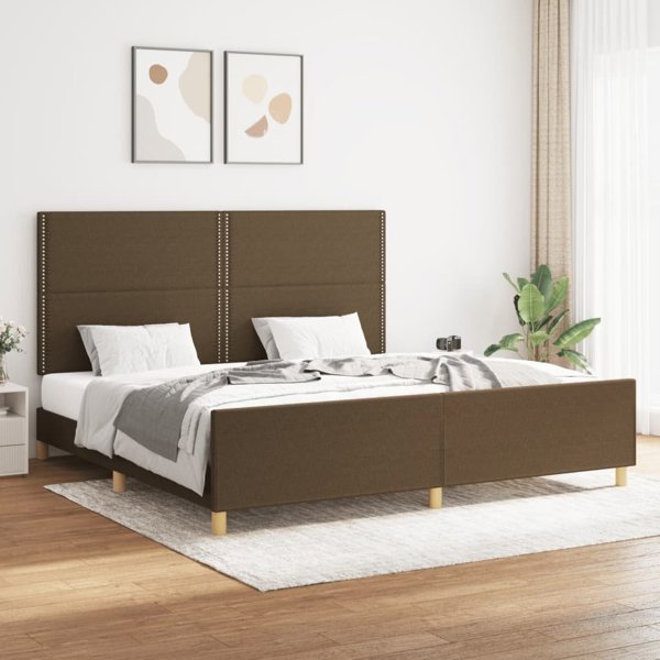 vidaXL Rama κρεβατιού με κεφαλάρι, σκούρο καφέ 200x200 cm υφασμάτινη επένδυση
