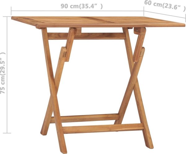 vidaXL Πτυσσόμενος κήπος τραπέζι, 90x60x75 εκ, από μασίφ ξύλο τεκ