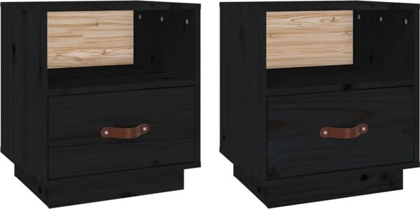 vidaXL vidaXL Szafki nocne, 2 szt., czarne, 40x34x45 cm, lite drewno sosnowe