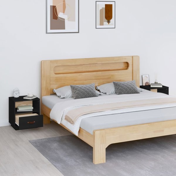 vidaXL vidaXL Szafki nocne, 2 szt., czarne, 40x34x45 cm, lite drewno sosnowe