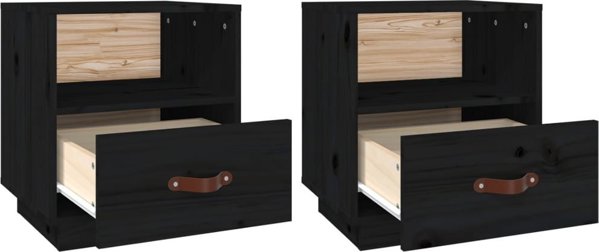 vidaXL vidaXL Szafki nocne, 2 szt., czarne, 40x34x45 cm, lite drewno sosnowe