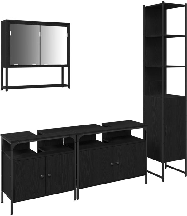 vidaXL Σετ Επίπλων Μπάνιου 4 Τεμαχίων, Μαύρη Δρυς & Φυσική Δρυς