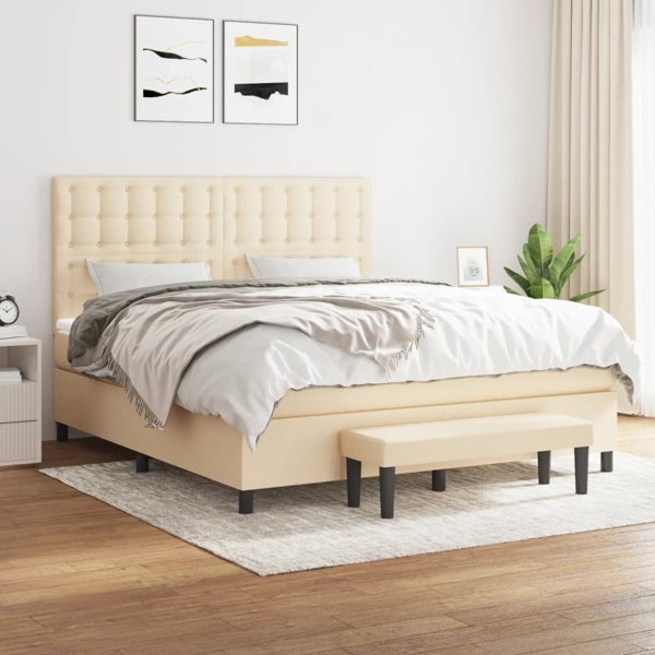 vidaXL Λύκνος κρεβάτι με στρώμα, κρεμ, ύφασμα 160x200 εκ.