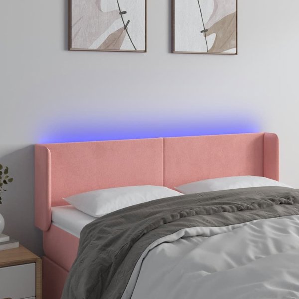 vidaXL Zaglowek do lozka z LED, rozowy, 147x16x78/88 cm, aksamit
