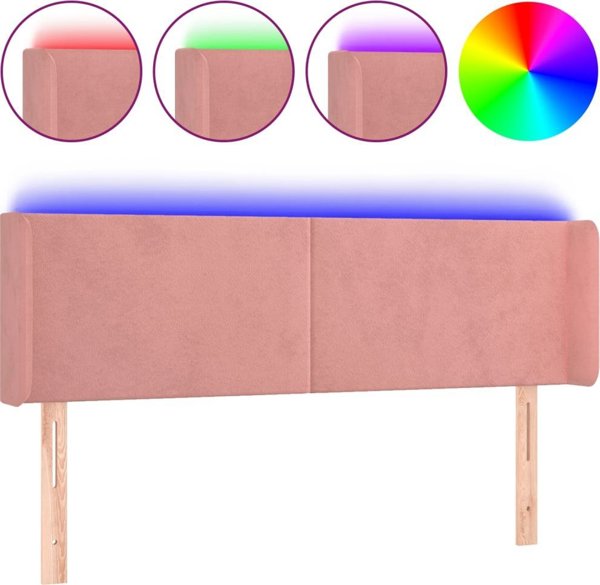 vidaXL Zaglowek do lozka z LED, rozowy, 147x16x78/88 cm, aksamit