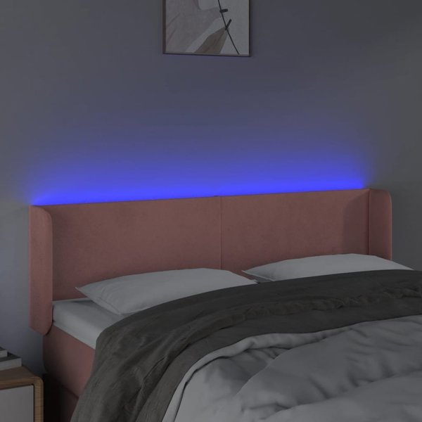 vidaXL Zaglowek do lozka z LED, rozowy, 147x16x78/88 cm, aksamit