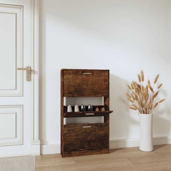 vidaXL Ράφι παπουτσιών, καπνιστή δρυς, 59x17x108 εκ.