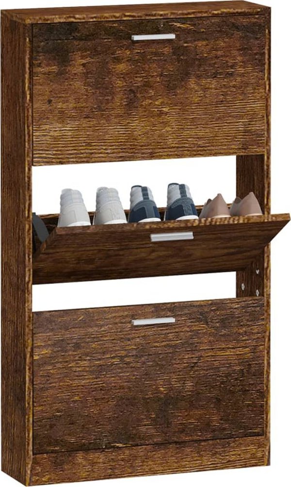 vidaXL Ράφι παπουτσιών, καπνιστή δρυς, 59x17x108 εκ.