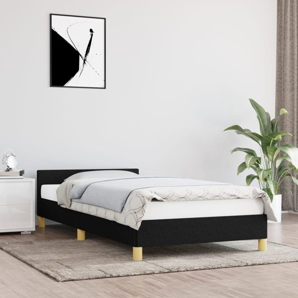 vidaXL Rama κρεβατιού με προσκέφαλο, μαύρη, 100x200 εκ., επενδυμένη με ύφασμα