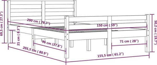 vidaXL Κρεβατοκάμαρα, γκρι, μασίφ ξύλο, 150x200 εκ., King Size