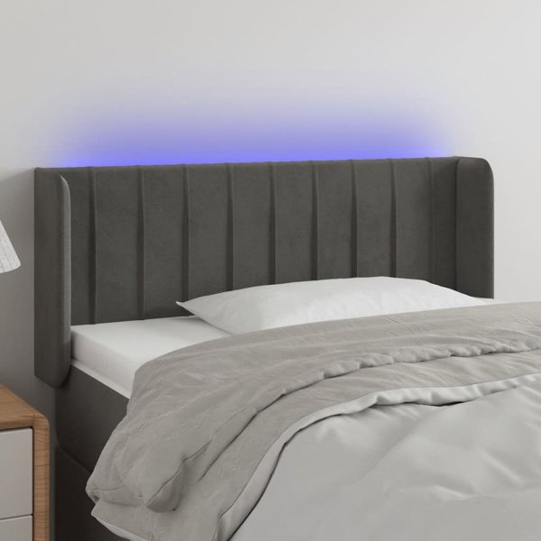 vidaXL Κεφαλάρι για κρεβάτι με LED, σκούρο γκρι, 103x16x78/88 cm, βελούδινο