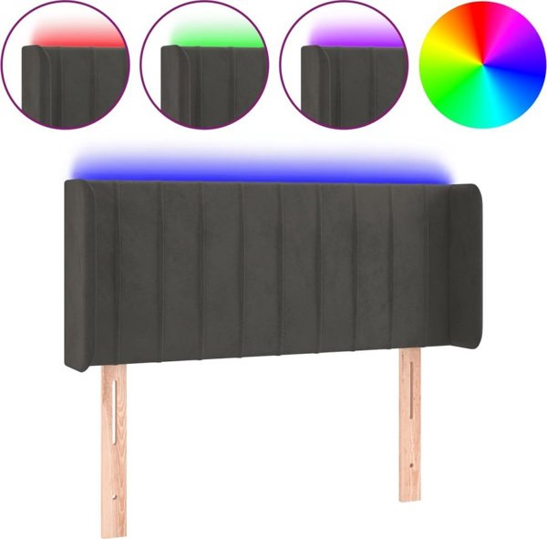 vidaXL Κεφαλάρι για κρεβάτι με LED, σκούρο γκρι, 103x16x78/88 cm, βελούδινο