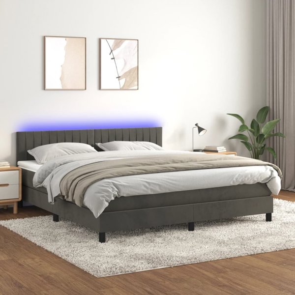 vidaXL Λουτζκο Κοντινενταλ με στρωμα και LED, γκρι βελούδο, 160x200 εκ.