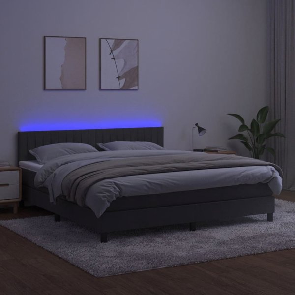 vidaXL Λουτζκο Κοντινενταλ με στρωμα και LED, γκρι βελούδο, 160x200 εκ.
