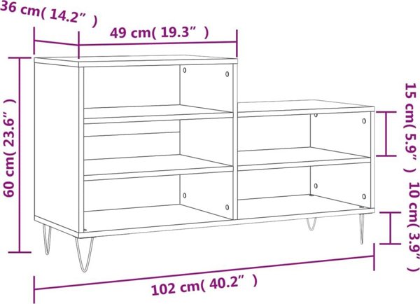 vidaXL Szafka na buty, brazowy dab, 102x36x60 cm