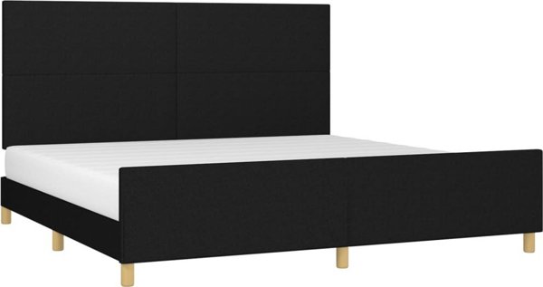 vidaXL Rama κρεβατιού με προσκέφαλο, μαύρη, 200x200 εκ., επενδυμένη με ύφασμα