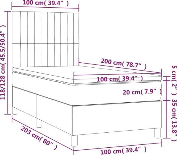 vidaXL Κρεβάτι kontynentalne με στρώμα, ανοιχτογκρι, ύφασμα, 100x200 εκ.