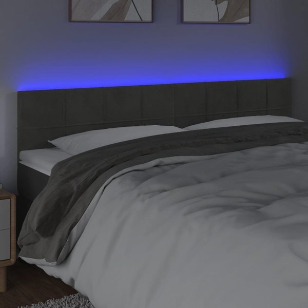 vidaXL Zaglowek do lozka z LED, skouro gkri, 160x5x78/88 cm, aksamit