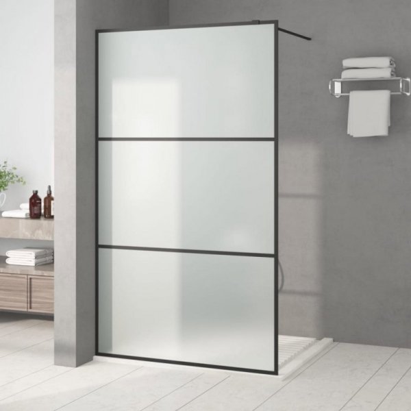 vidaXL Διαχωριστικό ντουζιέρας, μαύρο, 115x195 εκ., γυαλί ESG με σκονισμένη όψη