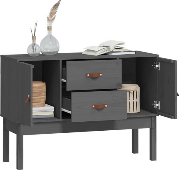 vidaXL Szafka, szara, 110x40x78 cm, lite drewno sosnowe