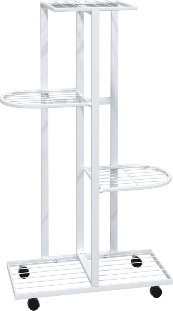 vidaXL Kwietnik z 4 polkami i kolkami, 44x23x80 cm, bialy, zelazny