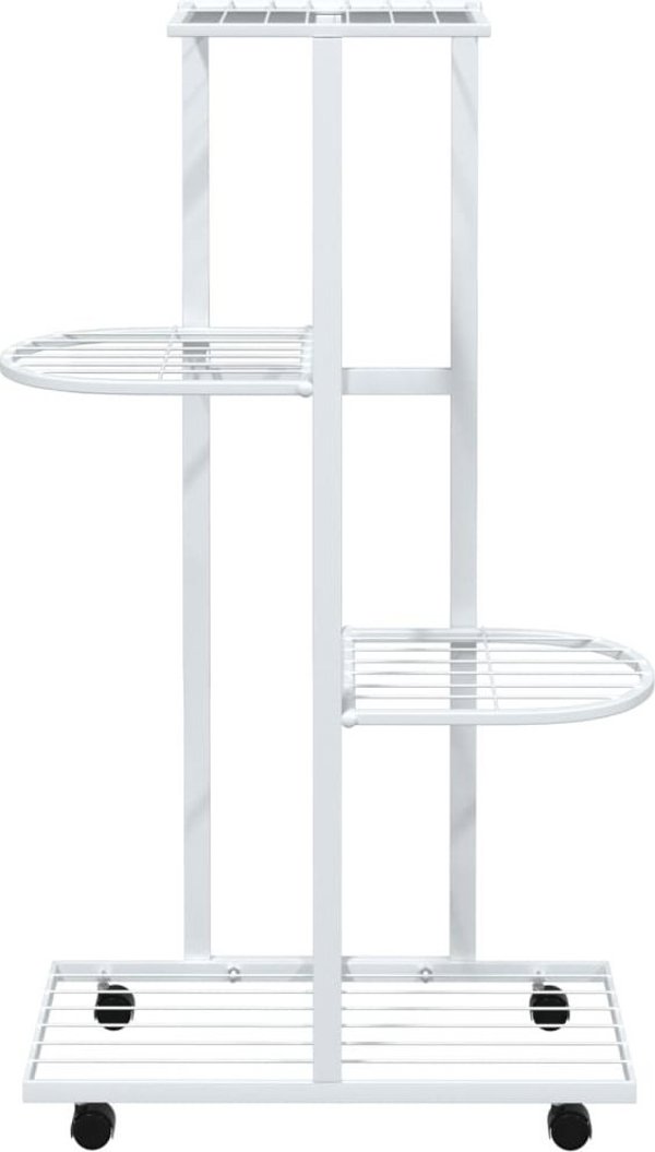 vidaXL Kwietnik z 4 polkami i kolkami, 44x23x80 cm, bialy, zelazny