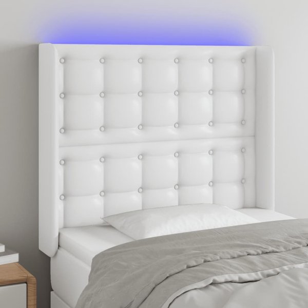 vidaXL Zaglowek do lozka z LED, bialy, 83x16x118/128 cm, sztuczna skora