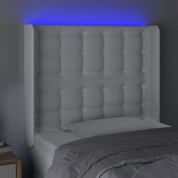 vidaXL Zaglowek do lozka z LED, bialy, 83x16x118/128 cm, sztuczna skora