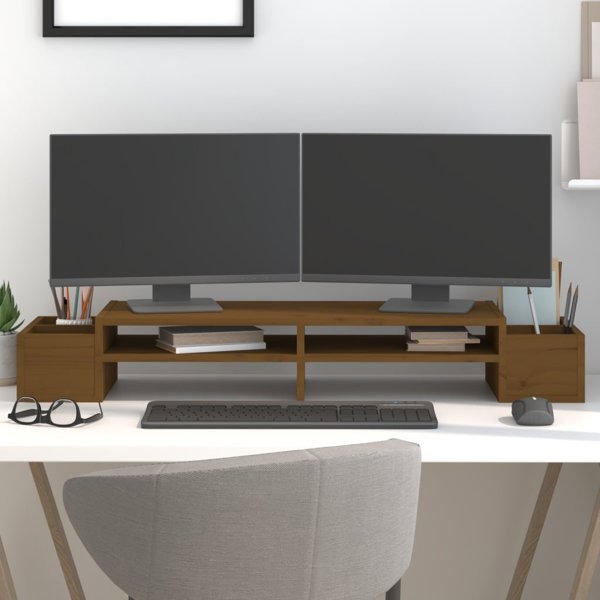vidaXL Βάση Οθόνης, Μέλι Καφέ, 100x27,5x15 εκ., Μασίφ Πεύκο