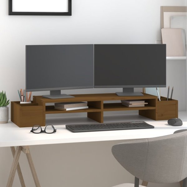 vidaXL Βάση Οθόνης, Μέλι Καφέ, 100x27,5x15 εκ., Μασίφ Πεύκο