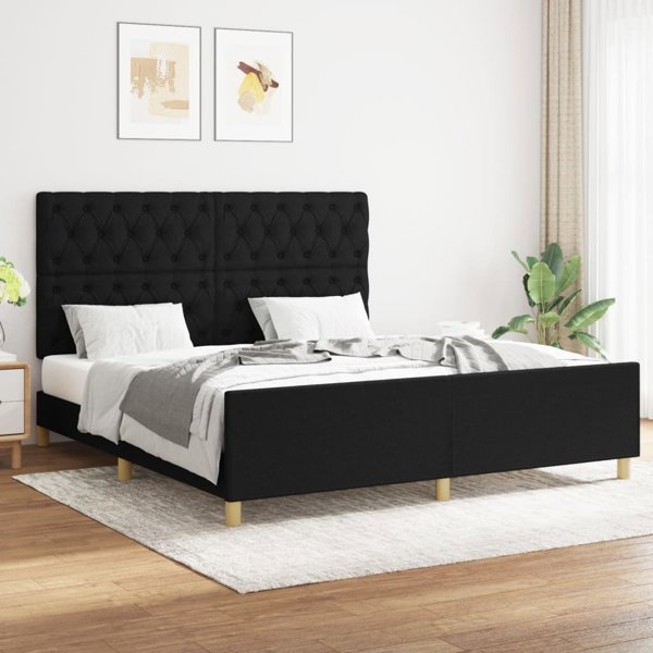 vidaXL Rama κρεβατιού με κεφαλάρι, μαύρο, 160x200 cm, με ύφασμα