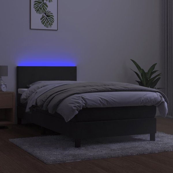 vidaXL Κρεβάτι Continental με Στρώμα και LED, Γκρι Βελούδο, 100x200cm