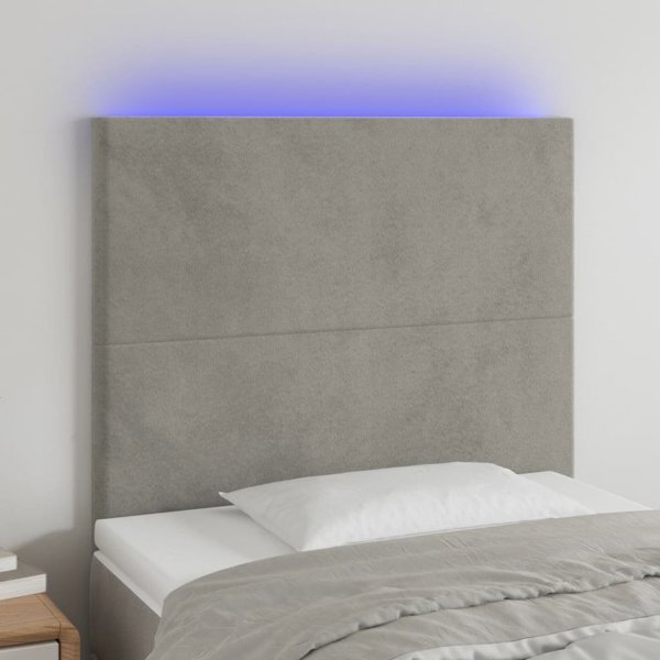vidaXL Κεφαλάρι για κρεβάτι με LED, ανοιχτό γκρι, 100x5x118/128 εκ., βελούδινο