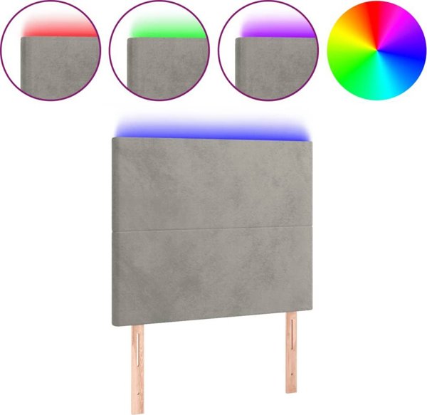 vidaXL Κεφαλάρι για κρεβάτι με LED, ανοιχτό γκρι, 100x5x118/128 εκ., βελούδινο