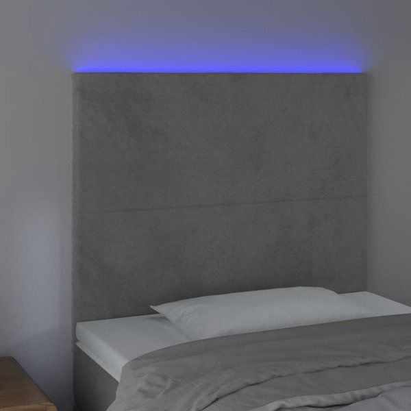 vidaXL Κεφαλάρι για κρεβάτι με LED, ανοιχτό γκρι, 100x5x118/128 εκ., βελούδινο