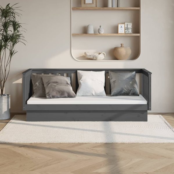 vidaXL Lozko dzienne, szare, 75x190 cm, lite drewno sosnowe