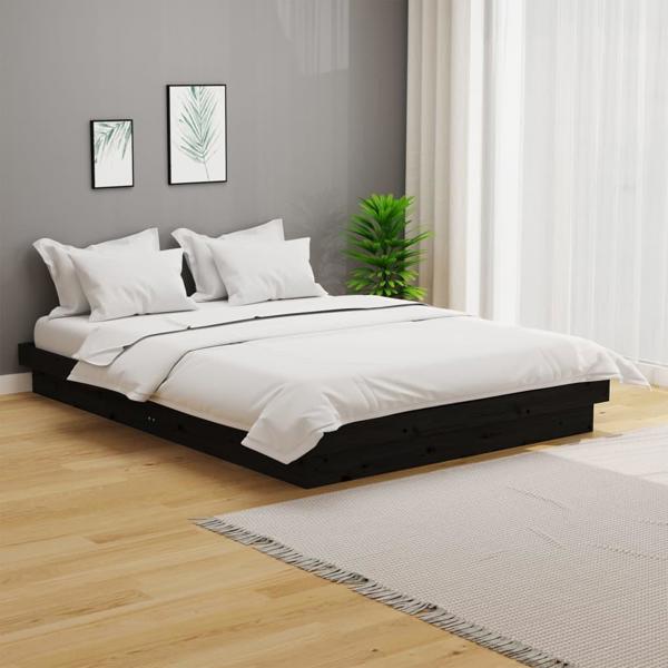 vidaXL Rama lozka czarna lite drewno 140x190 cm