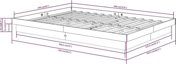 vidaXL Rama lozka czarna lite drewno 140x190 cm