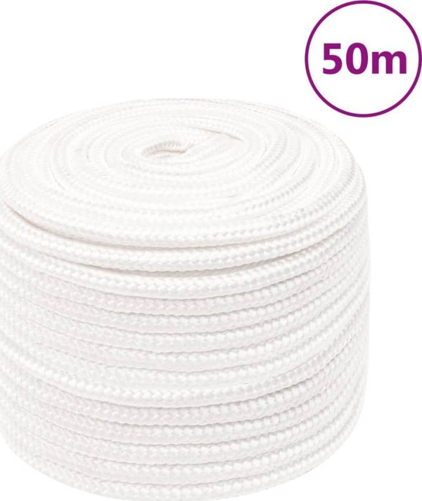 vidaXL Λευκό μονόχρωμο ναυτικό σχοινί 12 mm, 50 m, πολυπροπυλένιο