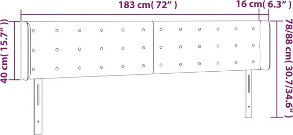 vidaXL Κεφαλάρι κρεβατιού με LED, ανοιχτό γκρι, 183x16x78/88 cm, ύφασμα
