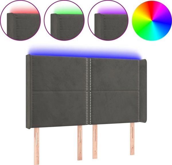 vidaXL Κεφαλάρι κρεβατιού με LED, σκούρο γκρι, 147x16x118/128 cm, βελούδο