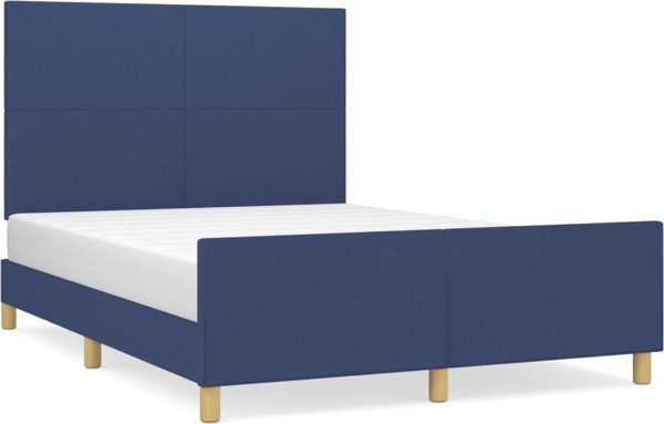 vidaXL Rama κρεβατιού με προσκέφαλο, μπλε, 140x200 cm, υφασμάτινη επένδυση