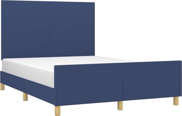 vidaXL Rama κρεβατιού με προσκέφαλο, μπλε, 140x200 cm, υφασμάτινη επένδυση