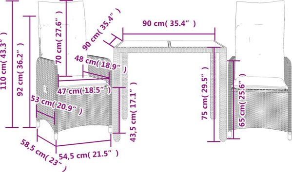 vidaXL Σετ Κήπου Bistro 3 Τεμαχίων από Πολυρατάν, Μπρονζέ
