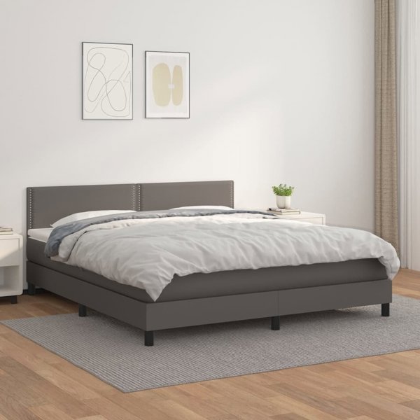 vidaXL Kontinental κρεβάτι με στρώμα, γκρι, οικοδέρμα, 180x200 cm